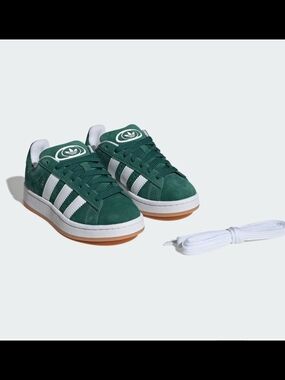 Adidas Green Suede Campus Sneakers with White Stripes